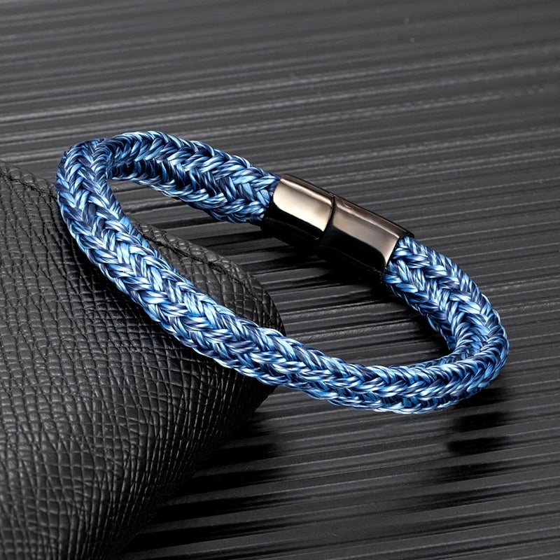 MKENDN Navy Style Men Woven Rope Captain Bracelet Black Stainless Steel Buckle Accessories Handmade Jewelry Gifts