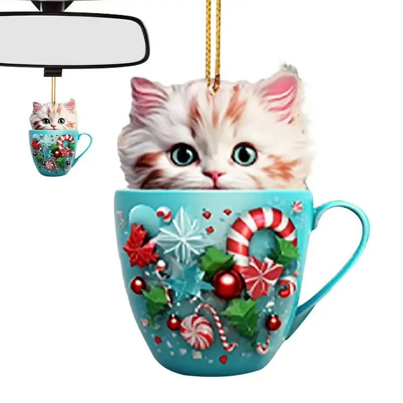 1PCS Christmas Tree Cat Pendant 2D Acrylic Christmas Cat Hanging Decoration Funny Christmas Cat Ornaments Party Decor Xmas gift