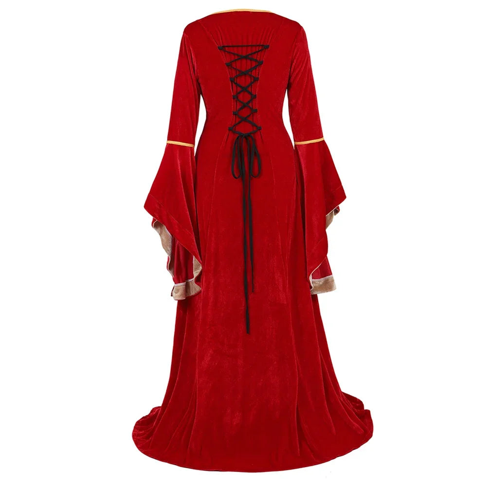 Medieval Dress for Women Renaissance Long Sleeve Dresses Velvet Halloween Costume Vintage Cosplay Outfit Womens Witch Costumes