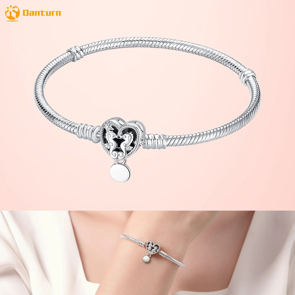 Danturn 925 Silver Heart Infinity Wishbone Heart Blue Disc Fan Clasp Heart T-Bar Multi Snake Chain Bracelets