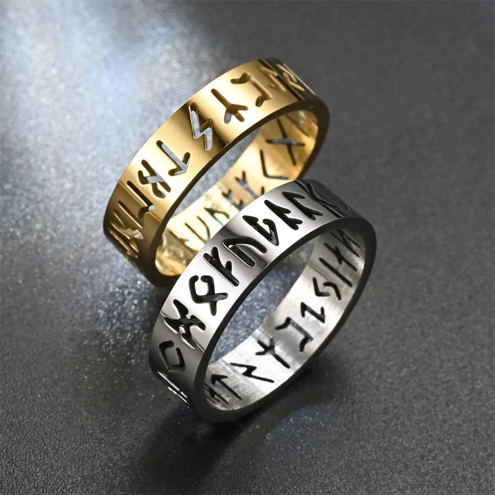 2023 neue Edelstahl Aushöhlen Ring für Männer Frauen Mode Hohl Rune Design Finger Anillo Antiestres Angst Ringe