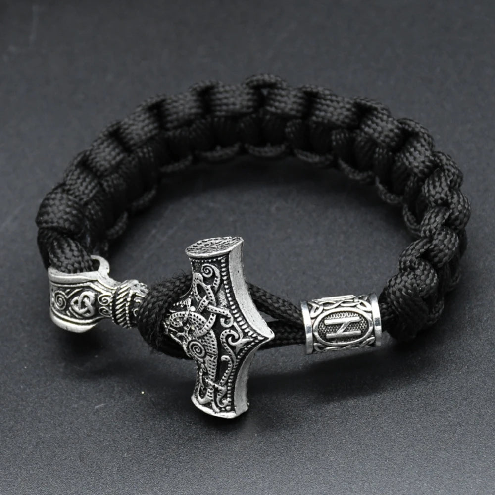 Norse Viking Men Bracelets Thor Mjolnir Hammer Paracord Amulet Valknut Runes Beads Hand Made Rope Wrap Scandinavian Bangles Gift