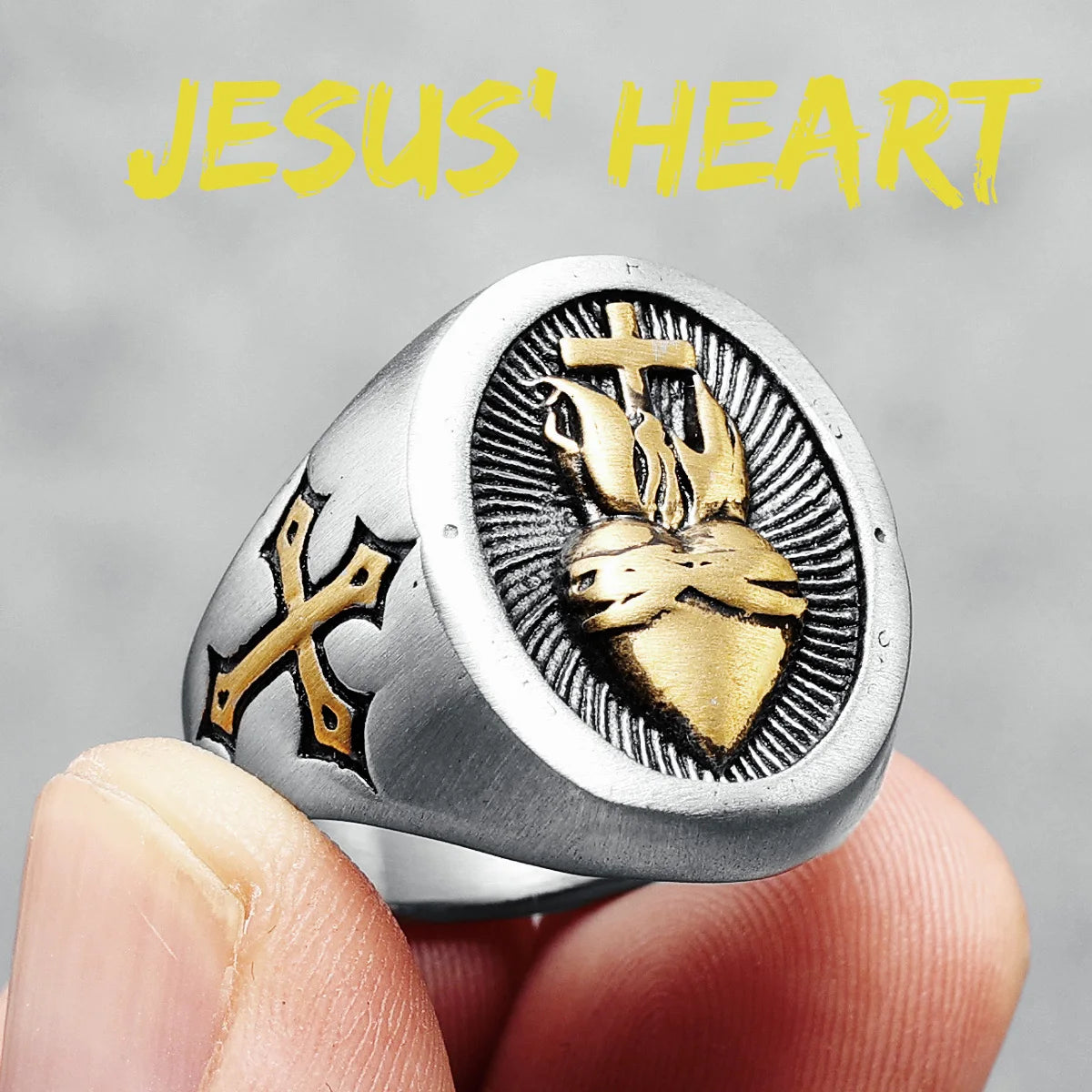 Heart of God Ring Religion Cross 316L Stainless Steel Mens Rings Amulet Rock for Male Boyfriend Biker Jewelry Gift Dropshipping