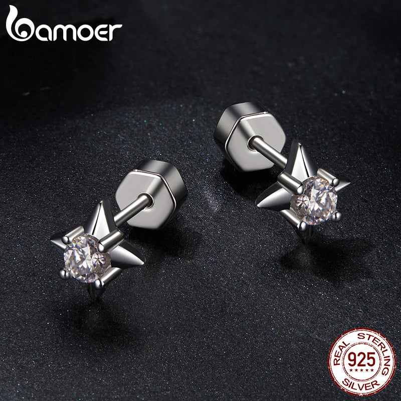 Boucles d'oreilles BAMOER Shining Star Moissanite, boucles d'oreilles en argent sterling 925 avec diamants brillants créés en laboratoire, cadeau d'anniversaire ou de Noël