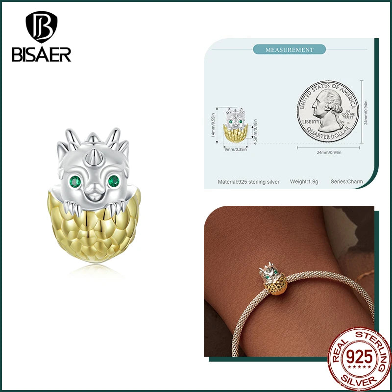 BISAER 925 Sterling Silver Dragon Egg Charms Beads Colorful Sunshine Sunflower Pendant for Lucky Woman DIY Bracelets Jewelry