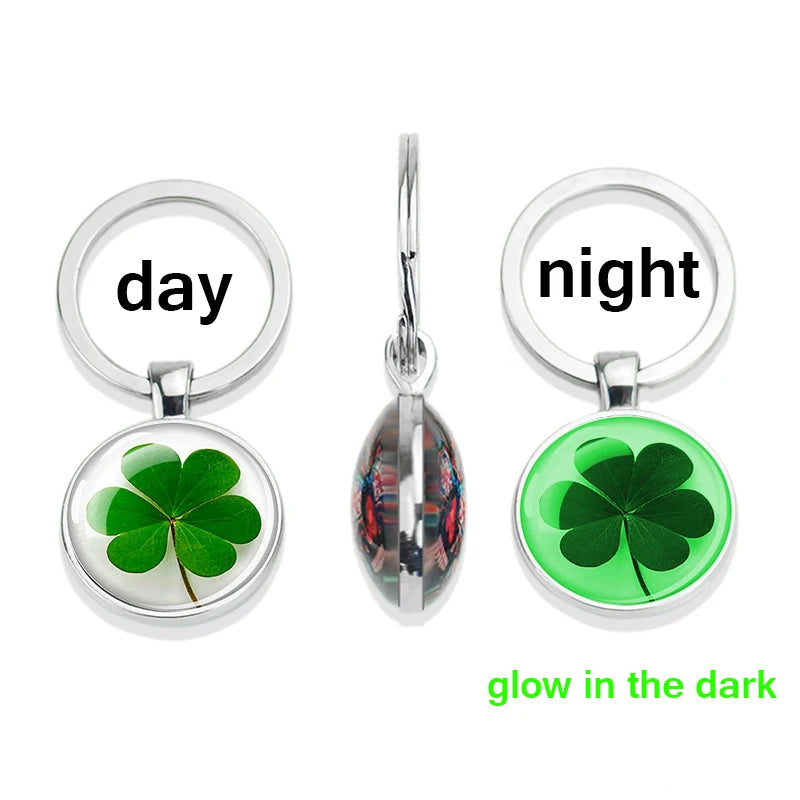 Porte-clés de la Saint-Patrick, cabochon en verre double face, porte-clés lumineux, trèfle, trèfle, Irlande, bijoux porte-bonheur, cadeau