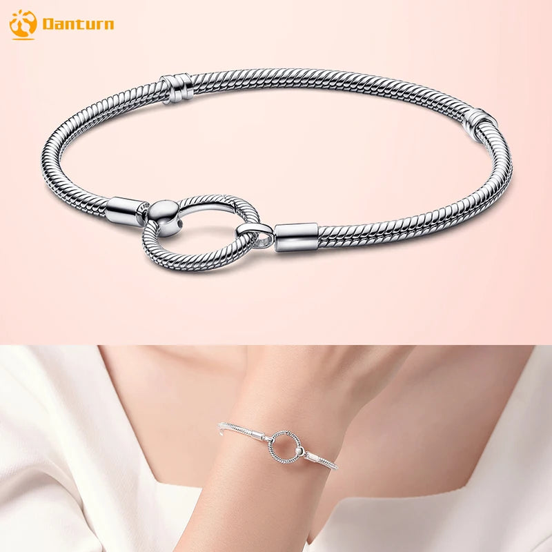 Danturn 925 Silver Heart Infinity Wishbone Heart Blue Disc Fan Clasp Heart T-Bar Multi Snake Chain Bracelets