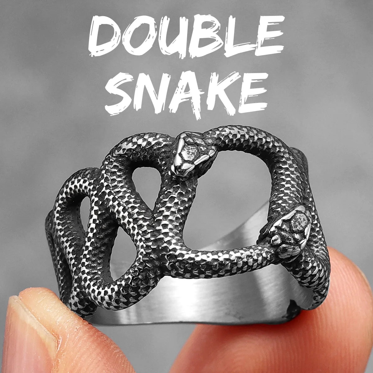 Double Snake Ring 316L Stainless Steel Men Rings Animal Punk Rock for Male Rider Jewelry Accessories Creativity Gift Wholesale