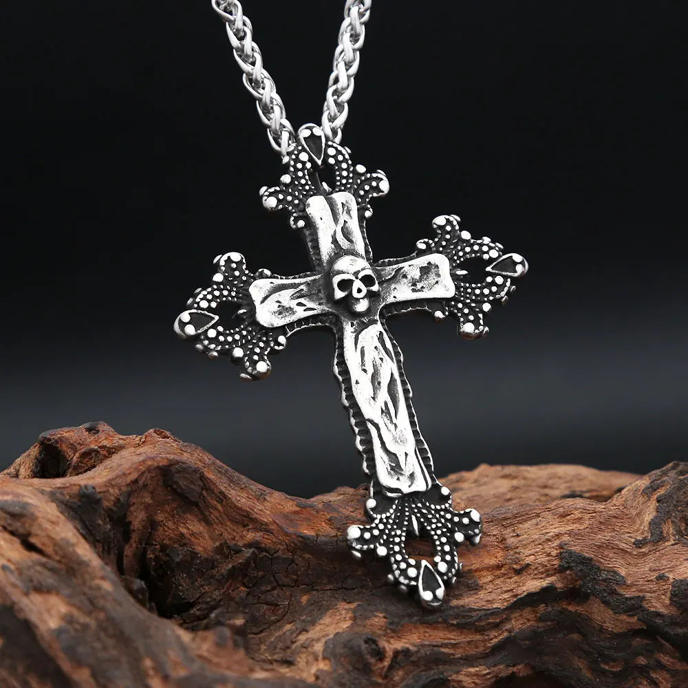 Gothic Punk Cross Skull Pendant Necklace 316L Stainless Steel Hip Hop Biker Cross Necklaces For Men Women Fashion Charm Jewelry