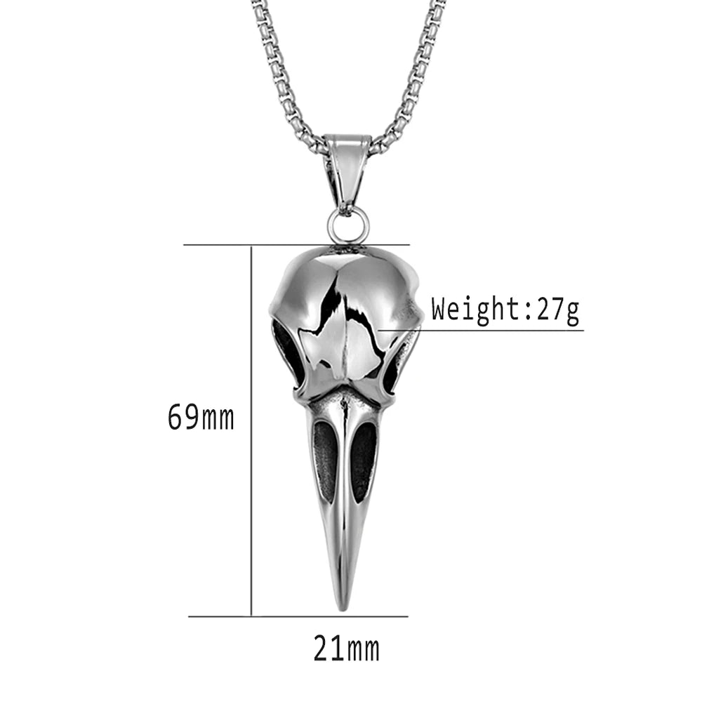 Vintage Nordic Viking Crow Head Bird Skull Pendant Necklace for Men Women Stainless Steel Punk Fashion Jewelry Gifts Wholesale