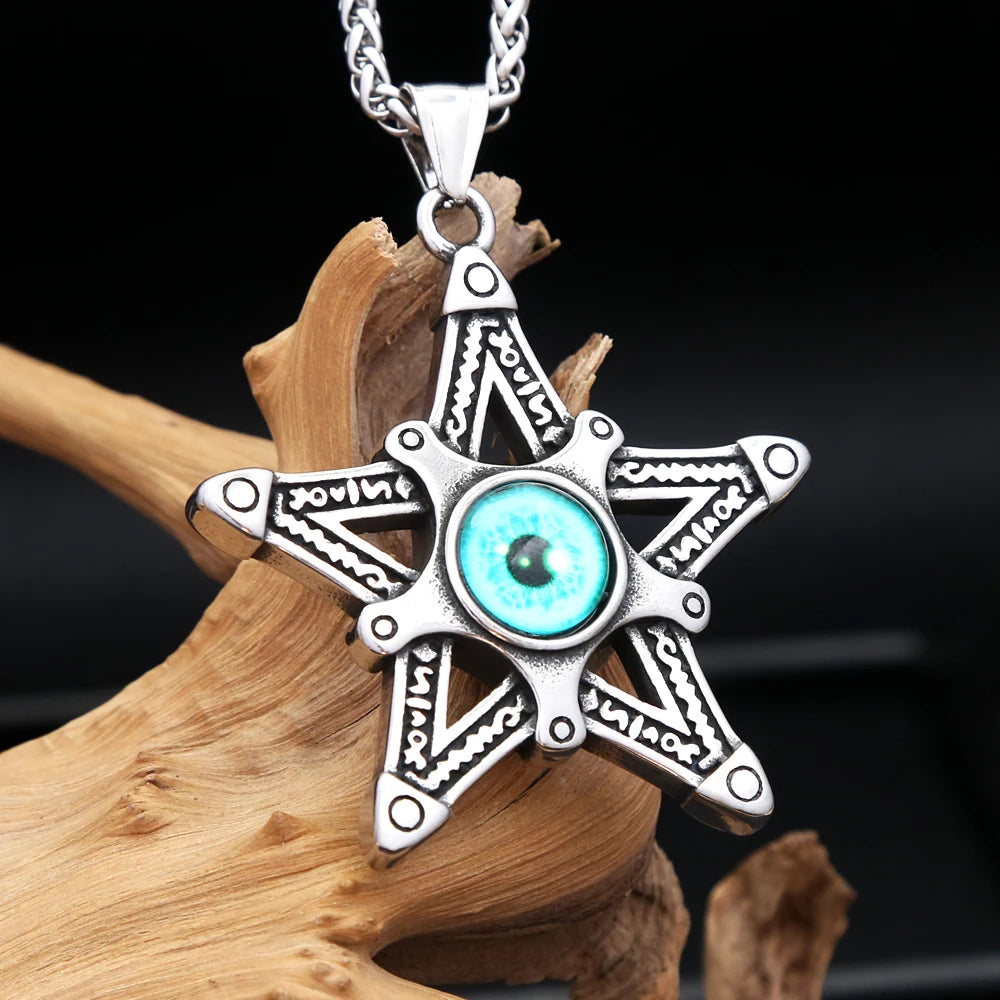 Vintage Pentagram Star Pendant Necklace For Man Stainless Steel Fashion Domineering Devils Eye Necklaces Party Jewelry Wholesale