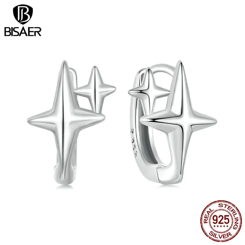 BISAER 100% 925 Sterling Silver Starlight Hoop Earrings Dreamy Stars Stud Earring For Women Party Weeding Fien Jewelry EFE1076