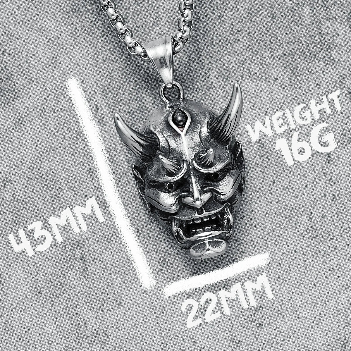 Ghost Head Men Necklace Bushido Prajna Mask Warrior 316L Stainless Steel Pendant Chain Rock Rap for Biker Male Jewelry Best Gift