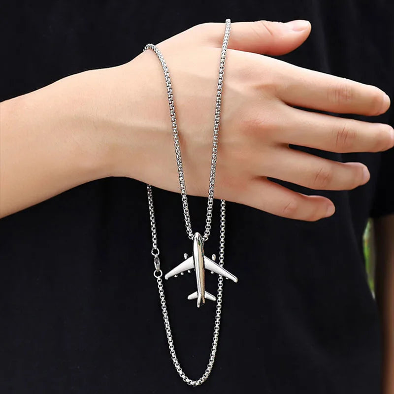 Noter New Trendy Men Airplane Necklace 28 Inchs Long Collar Hiphop Rock Pendant Colar Masculino Male Accessories Boyfriend Gift