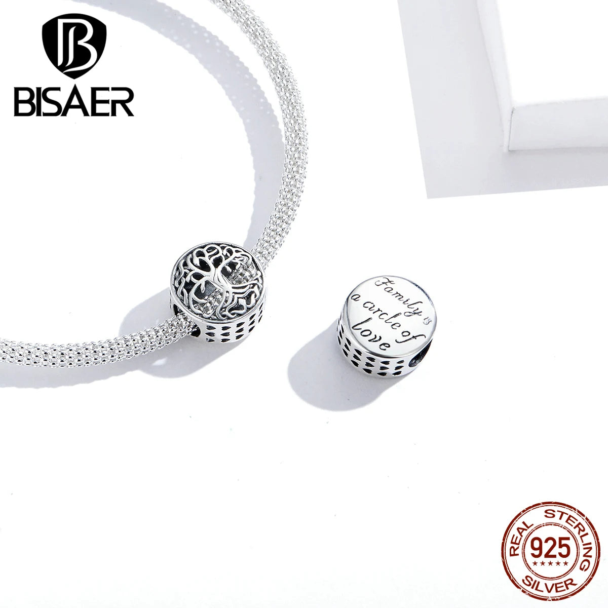 BISAER Real 925 Sterling Silver life Tree Charm Bead Heart-shaped Pendant Fit Women DIY Bracelet Necklace Fine Jewelry ECC2104