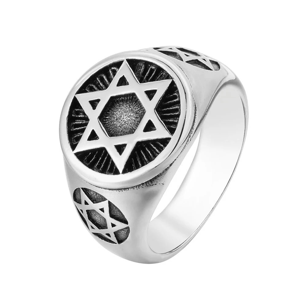 Vintage Punk Simple Star Of David Rings For Men Women Fashion Stainless Steel Hexagram Ring Biker Amulet Jewelry Gift Wholesale