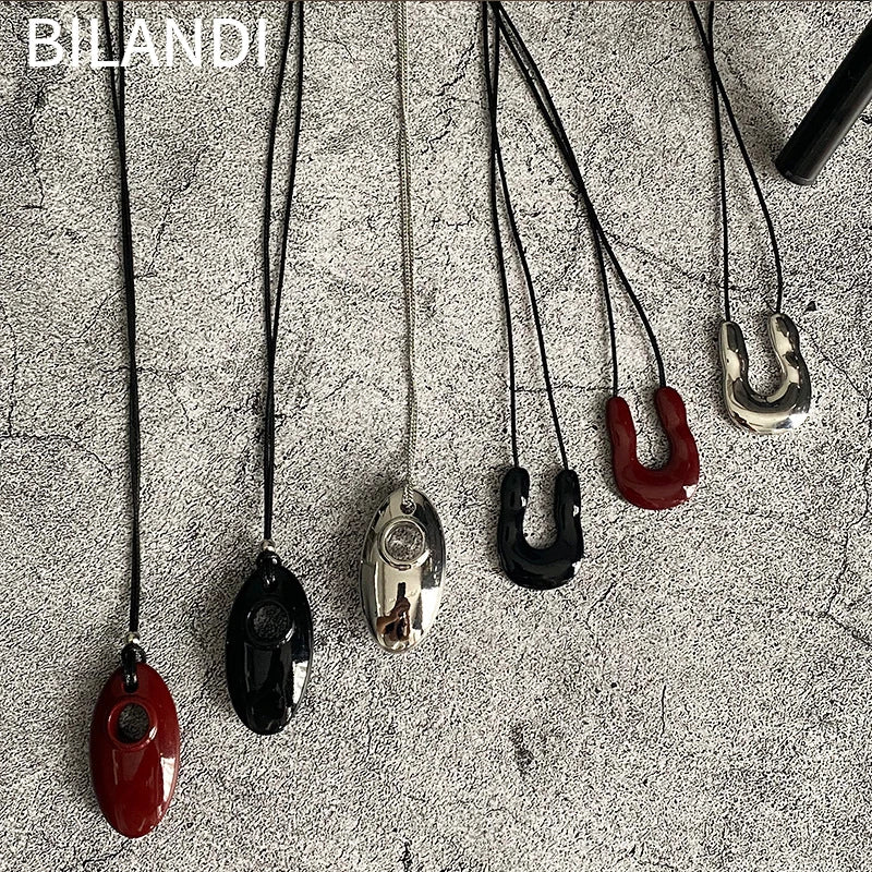 Bilandi Fashion Jewelry 2024 New Trend Geometric Oval U Pendant Necklace For Women Party Gifts Fine Design Accessories