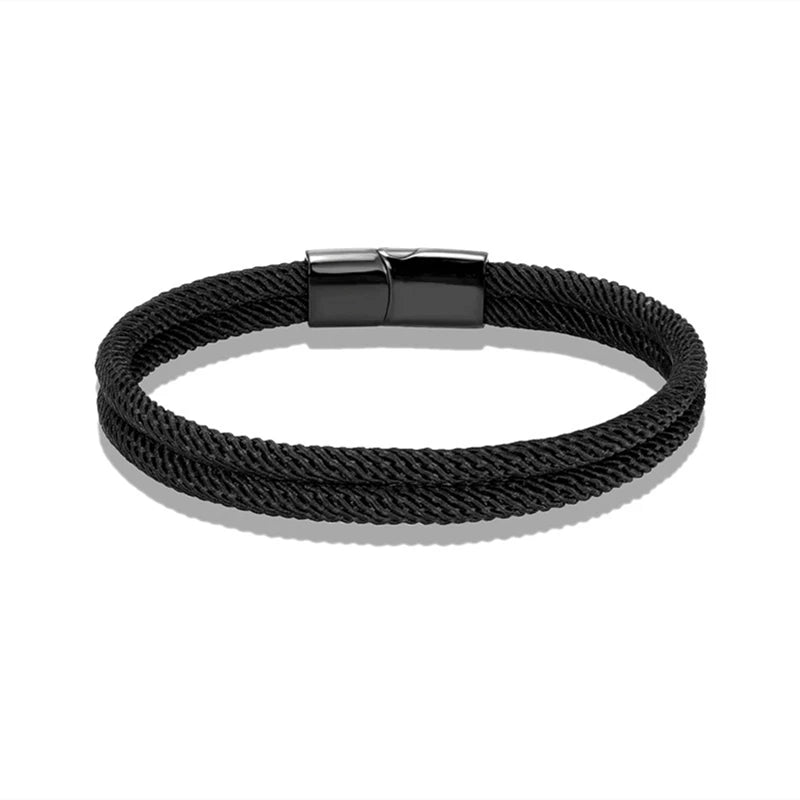 MKENDN Minimalist Men Women Double Strand Wristband Fashion Nautical Rope Bracelets Stainless Steel Magnet Buckle Couple Jewelry