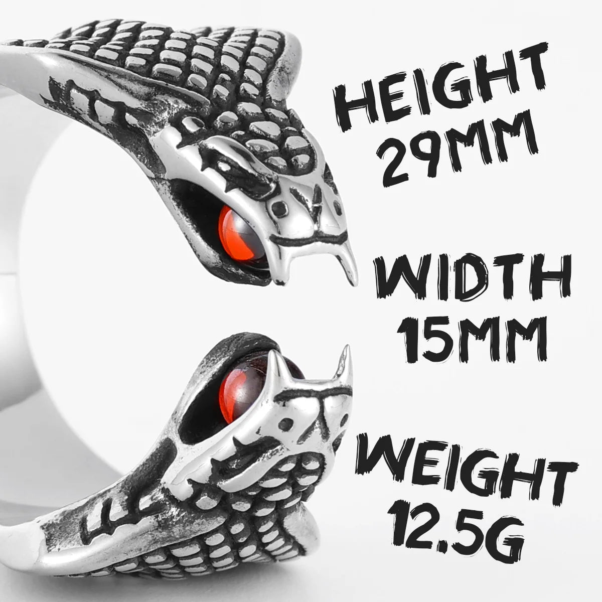 Snake Gem Open Ring 316L Stainless Steel Men Rings Punk Rock for Male Biker Retro Jewelry Halloween Creativity Gift Dropshipping