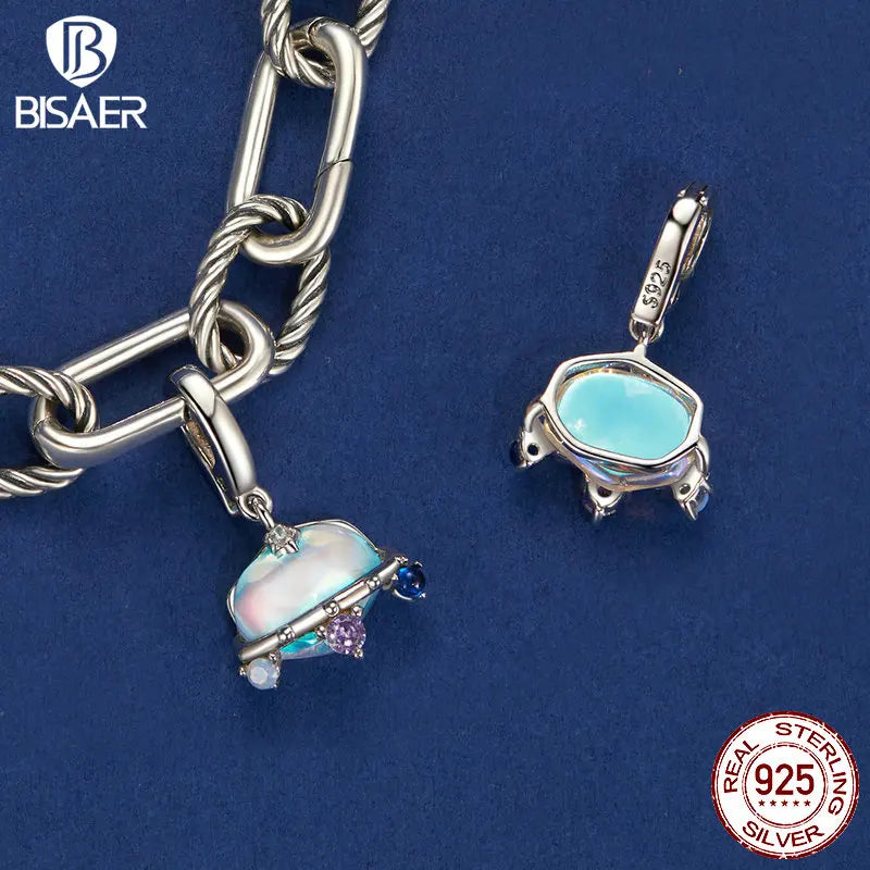 BISAER 925 Colgante de plata de ley con forma de estrella de ensueño con forma de riel, avión, astronauta, serie espacial, para mujer, pulsera DIY, joyería fina