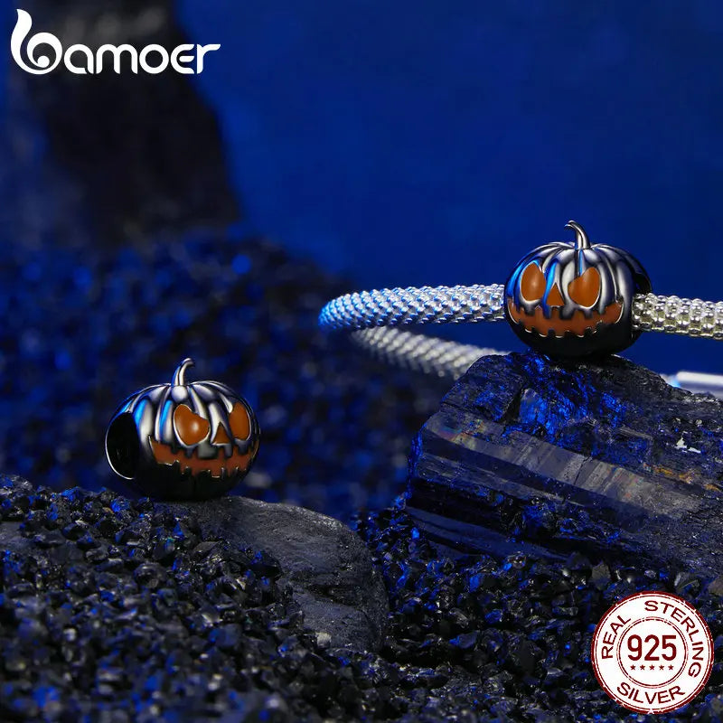 BAMOER Solid 925 Sterling Silver Pumpkin Lantern Charm Bead fit Original Bracelet & Necklaces Halloween Jewelry DIY bamoer Charm