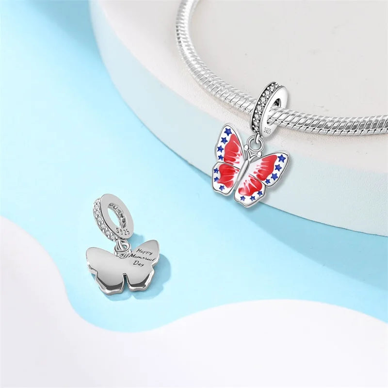 925 Argent Couleur Caméra USA Aigle Bannière Amérique Charms Perles Fit Pandora 925 Original Bracelets DIY Bijoux Souvenir Cadeaux