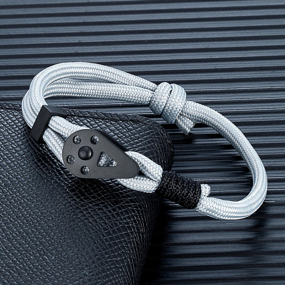 MKENDN Minimalist Drop Buckle Black Stainless Steel Exquisite Popular Vintage Versatile Paracord Rope Bracelet for Men Women