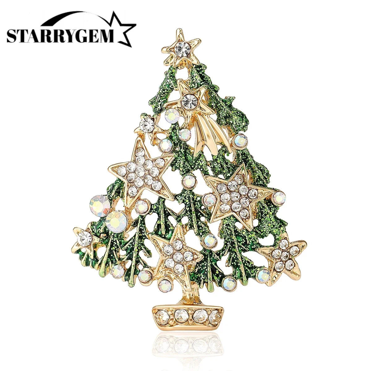 Broche de árbol de Navidad con forma de estrella y diamantes de imitación, clásico, para abrigos, camisas, accesorios, regalos