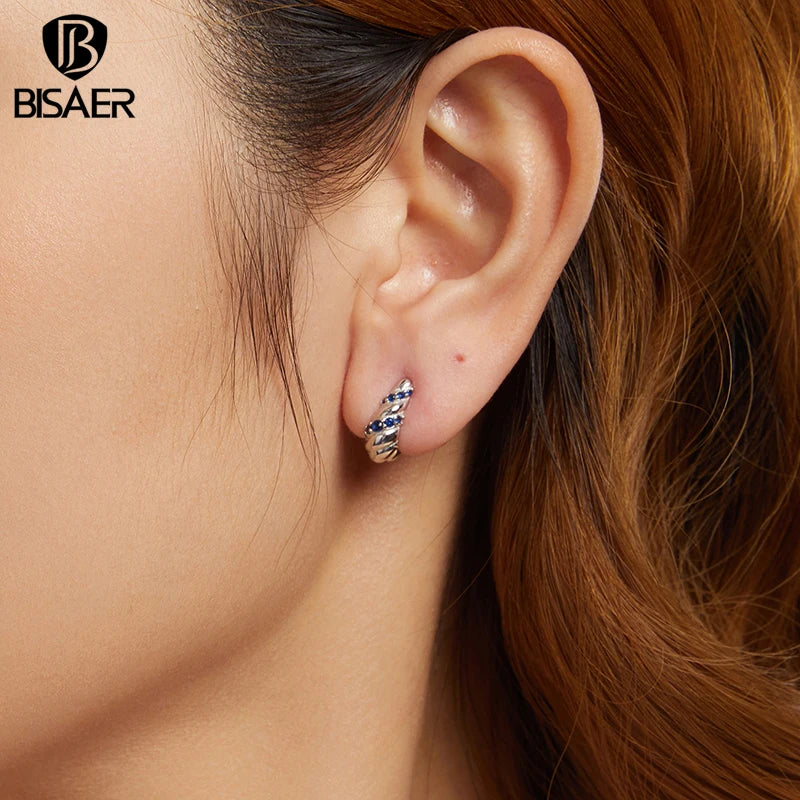 BISAER 925 Sterling Silver Twisted Hoop Earrinngs Metal Stud Earrings Hypoallergenic Classic for for Women Party Fine Jewelry