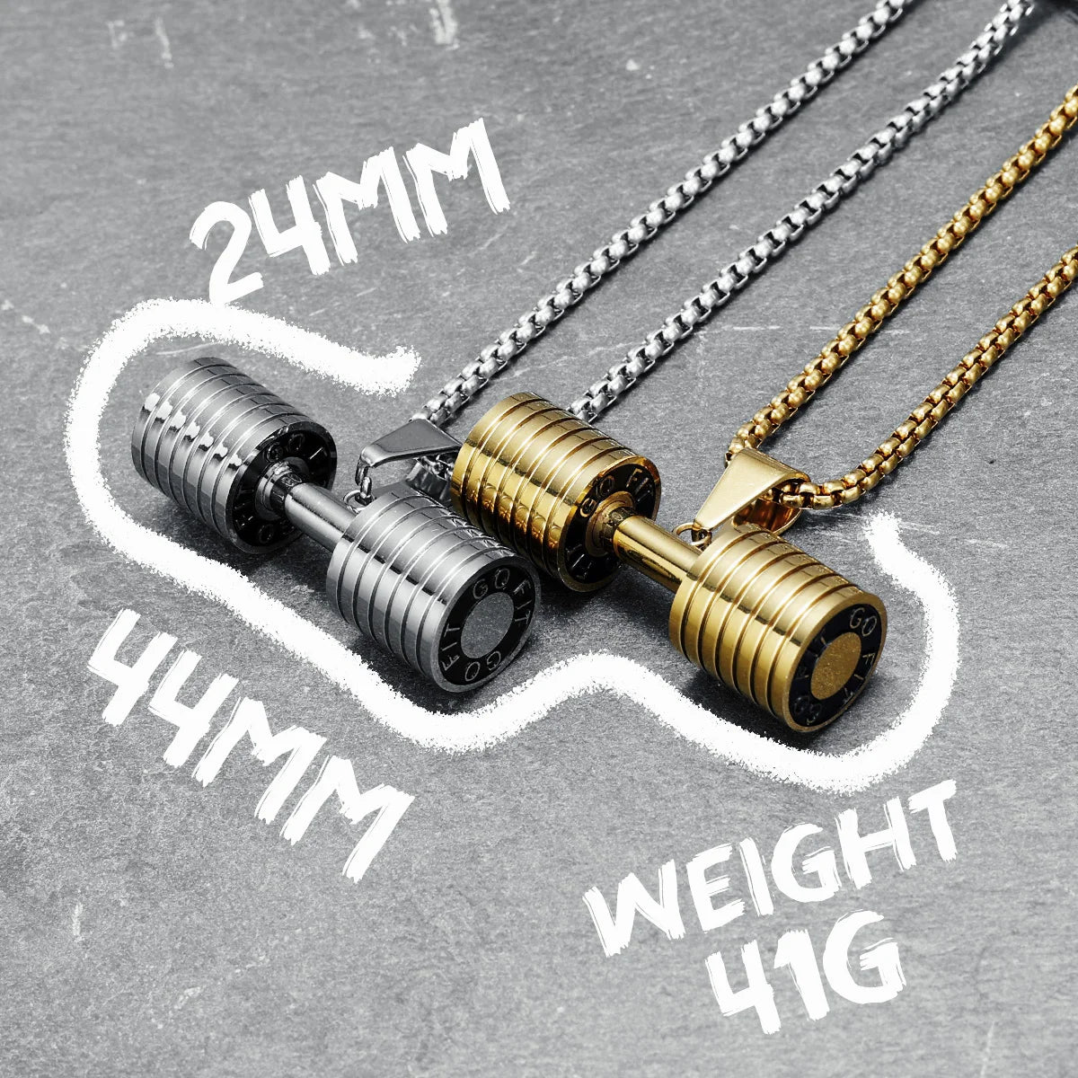 Dumbbell Men Necklaces 316L Stainless Steel Go Fit Pendant Fitness Muscles Bodybuilding Chain Punk Rock for Rider Jewelry Gift