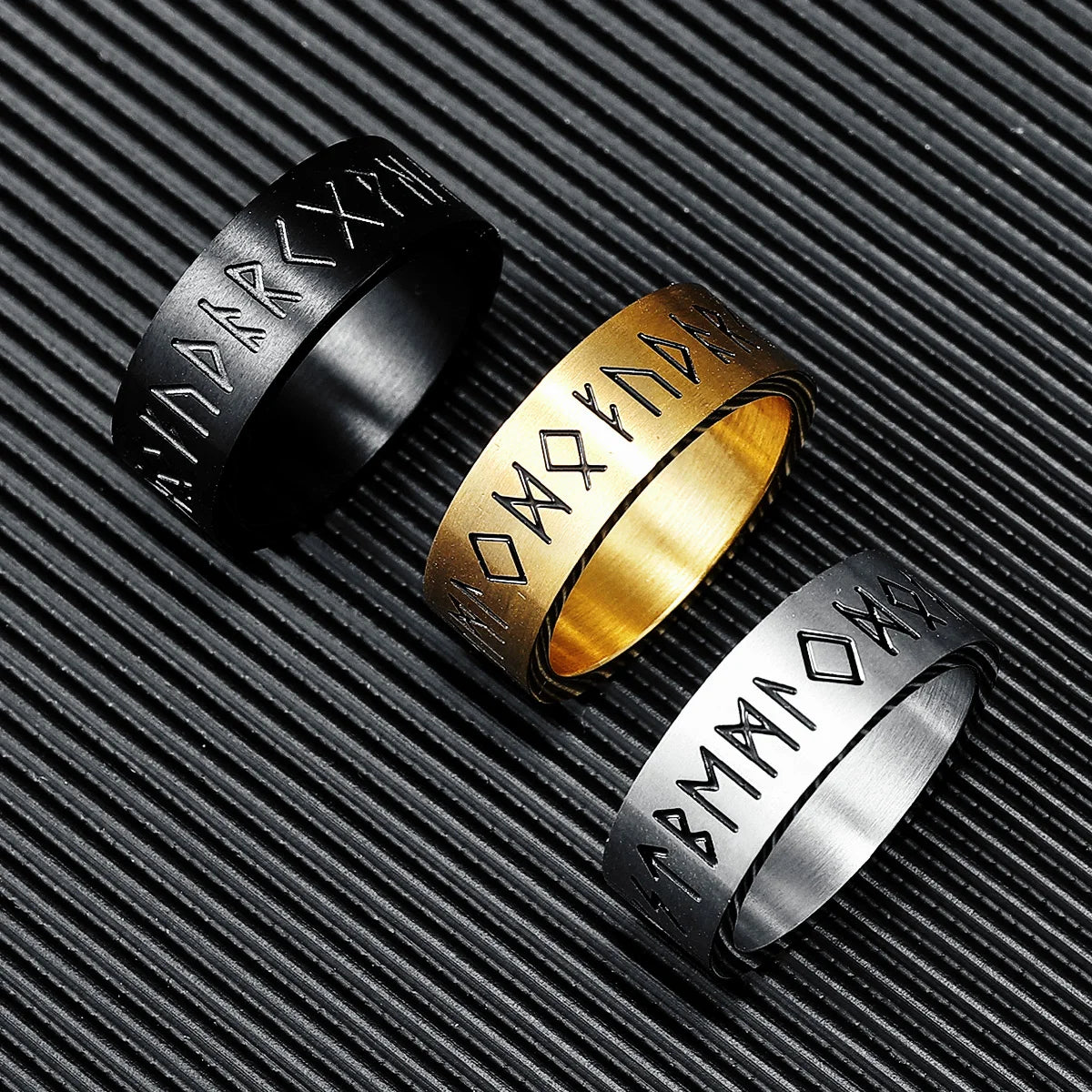 316L Stainless Steel Men Ring Viking Runes Rings The Northman Punk Rock Carving for Rider Biker Male Boyfriend Jewelry Best Gift