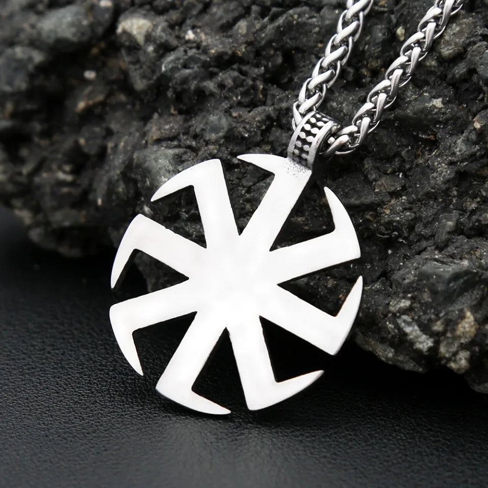 Vintage Stainless Steel Slavic Kolovrat Symbol Pendant Necklace Pagan Sun Wheel Necklaces For Men Women Religious Amulet Jewelry