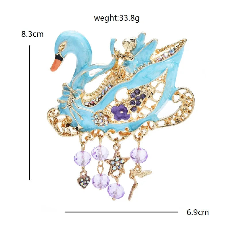 Wuli&baby Tassel Swan Brooches For Women Vintage Designer Enamel Animal Party Office Brooch Pins Gifts