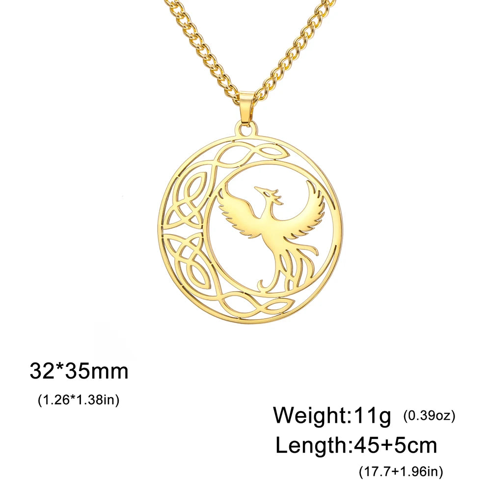 Dawapara Mythological Animals Phoenix Necklace Powerful Totem Celtic Crescent Moon Protection Amulet Stainless Steel Jewelry