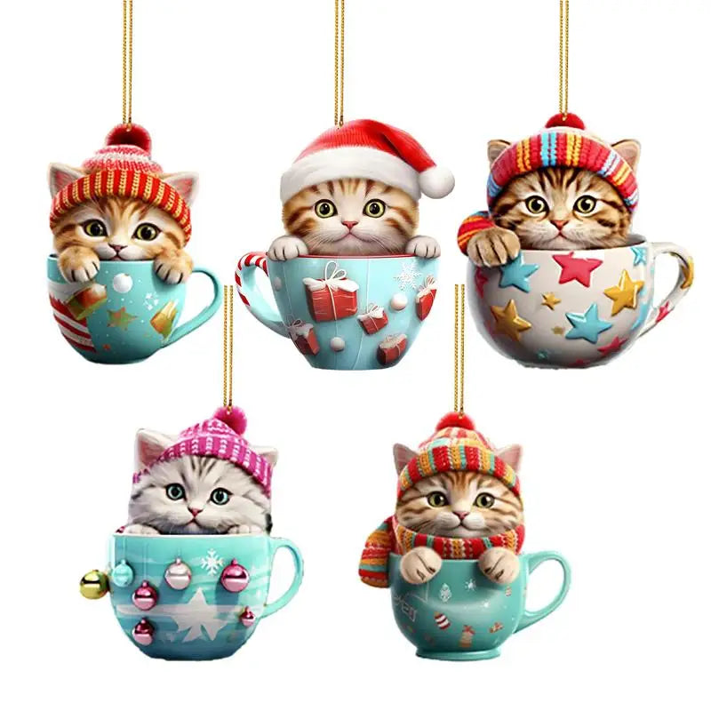 1PCS Christmas Tree Cat Pendant 2D Acrylic Christmas Cat Hanging Decoration Funny Christmas Cat Ornaments Party Decor Xmas gift