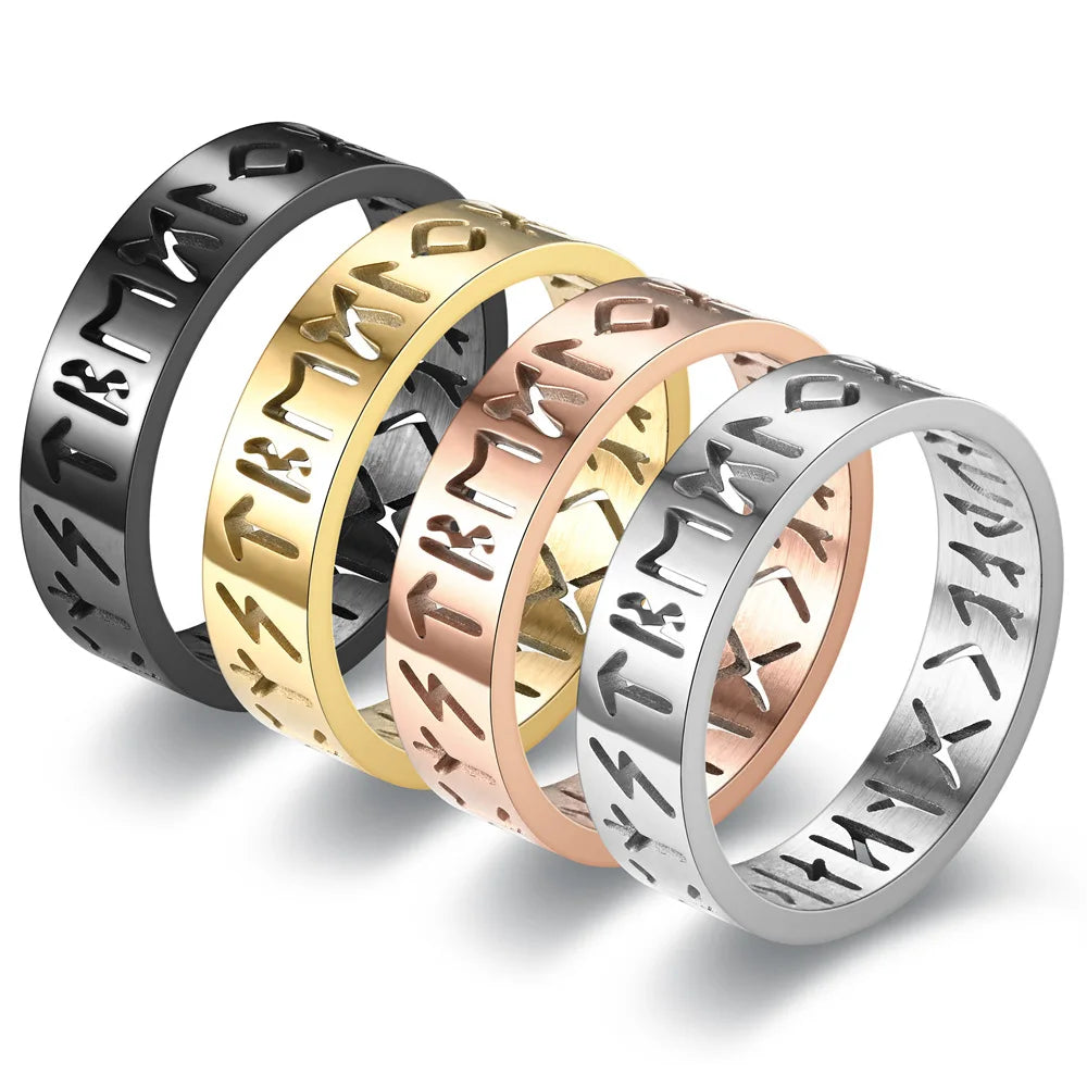 2023 neue Edelstahl Aushöhlen Ring für Männer Frauen Mode Hohl Rune Design Finger Anillo Antiestres Angst Ringe