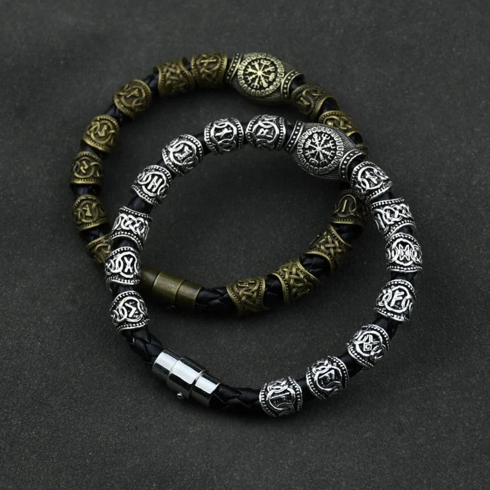 Nordisches Runenarmband Vikingo 15-teiliges Runenperlen-Vegvisir-Kompass-Amulett-Wikingerarmband slawisches Accessorier