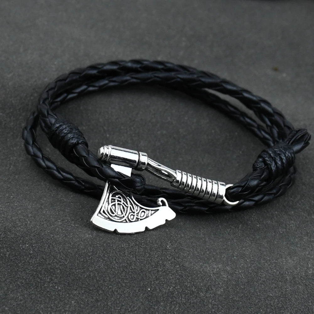 Herren Axt Wikinger Armband Irish Knot Hatchet Handgemachtes geflochtenes mehrschichtiges Leder Piratenarmband für männlichen Handschmuck