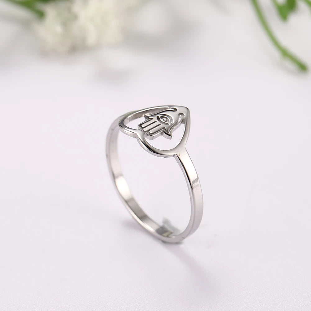 Bague en acier inoxydable pour femme, bijou porte-bonheur, en forme de cœur, en forme de main de Hamesh, en forme de cœur, en forme de paume de Fatima, en forme de mauvais œil, cadeau d'anniversaire, 2023