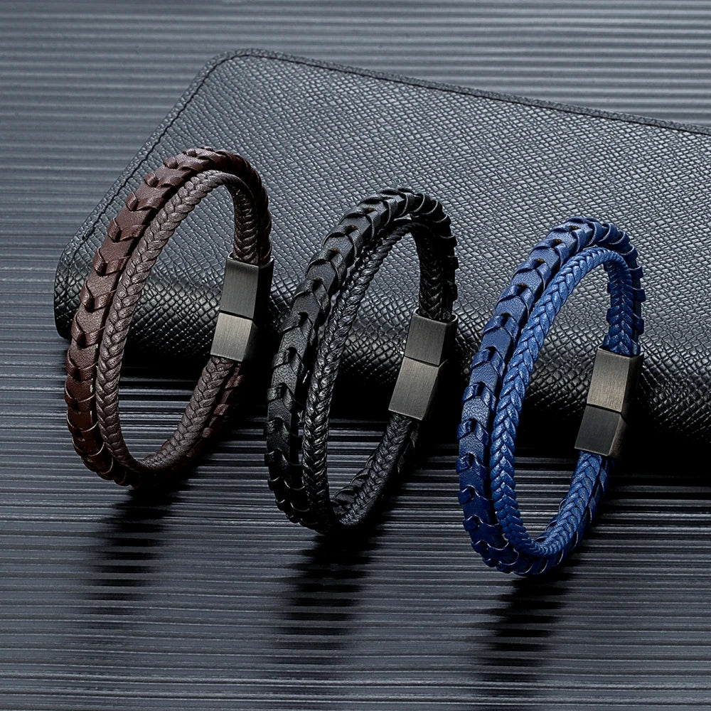 MKENDN Classic Handmade Woven Leather Bracelet For Men Women Multilayer Leather Bracelets Punk Bangle for Friend Charm Jewelry