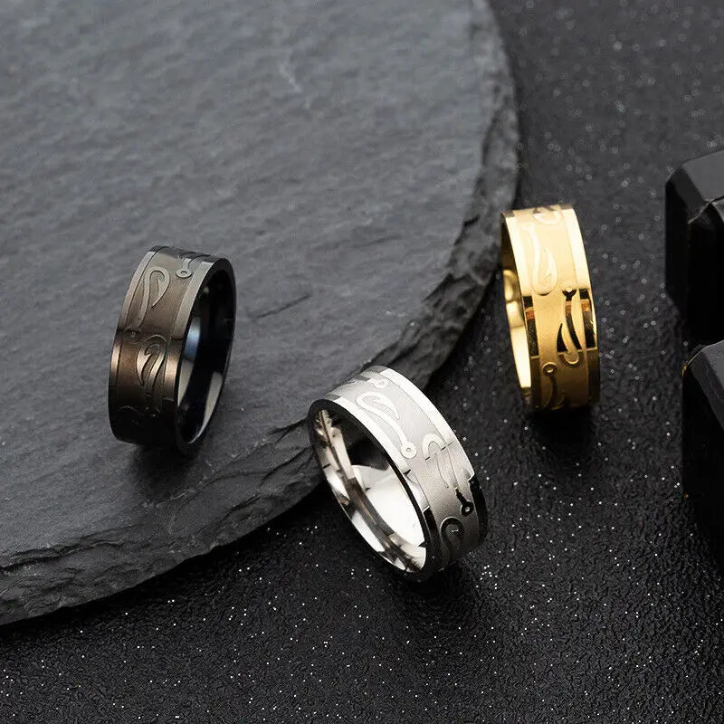 Anillos de acero inoxidable con diseño de anzuelo de pesca para hombre