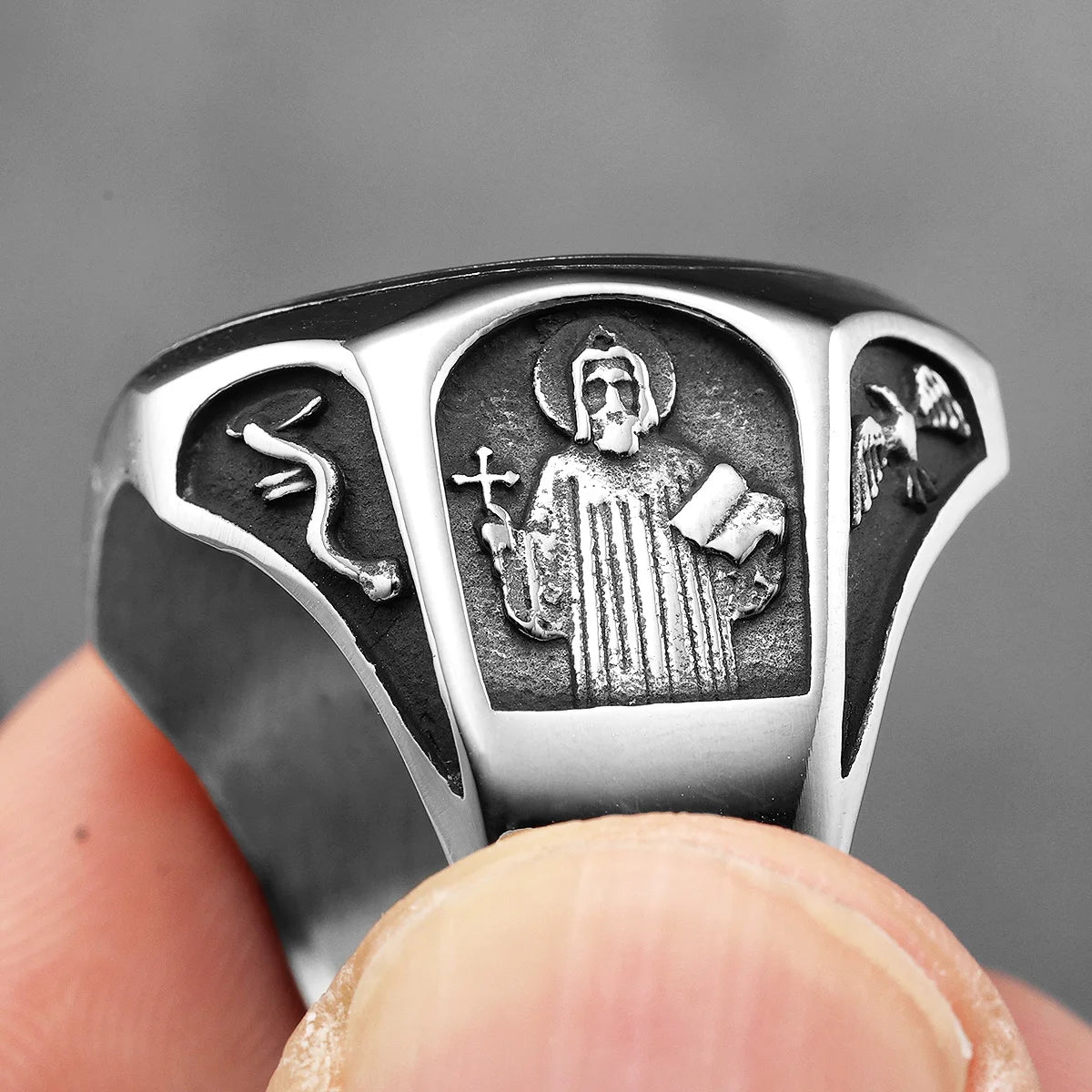 Catholic Saint Benedict of Nursia Exorcism Amulet Stainless Steel Rings