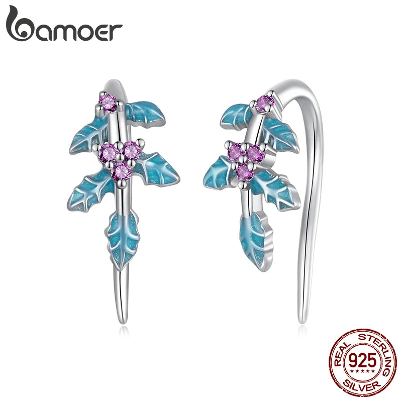 BAMOER Boucles d'oreilles à tige en argent sterling 925 en forme de houx de Noël pour femmes et filles, hypoallergéniques, cadeau de Noël BSE1096