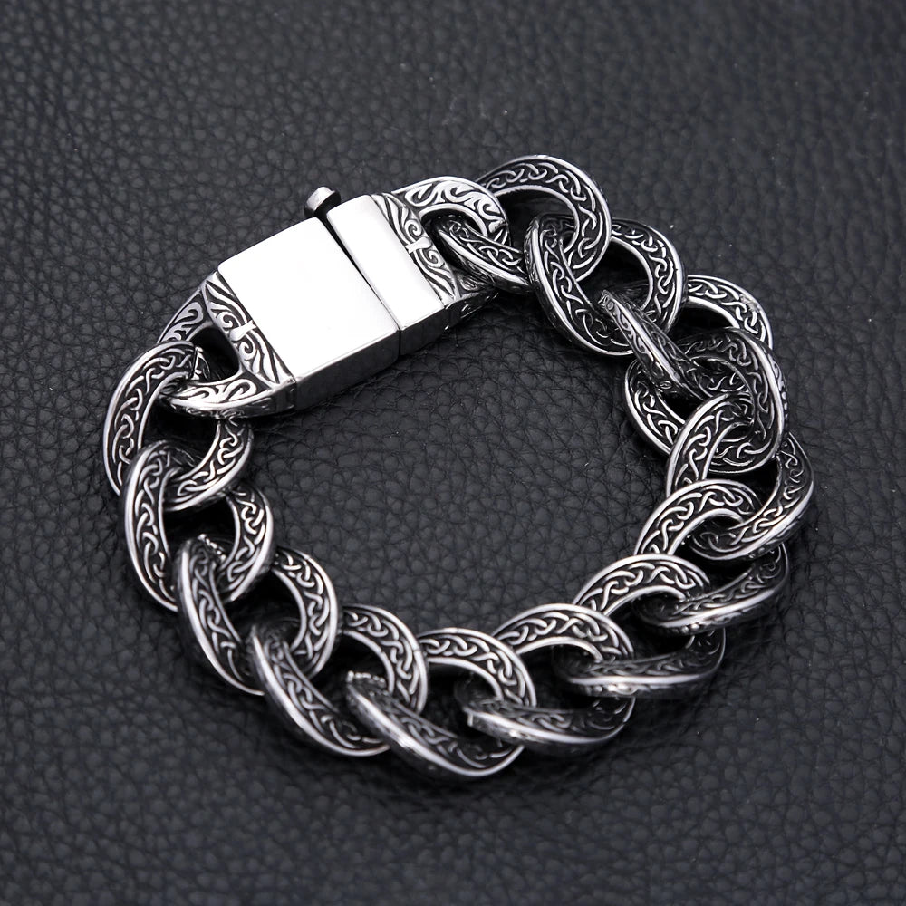 Fashion Vintage Stainless Steel Carved Pattern Bracelet For Men Punk Hip Hop Personality Creative Jewelry Party Gifts Wholesale