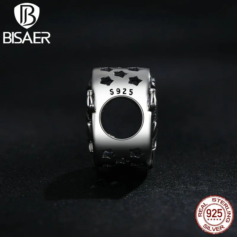 BISAER 925 Sterling Silver Vintage Witch Charm Black Zircon Moon Bead Fit Femmes Halloween Party DIY Bracelet Bijoux ECC2405