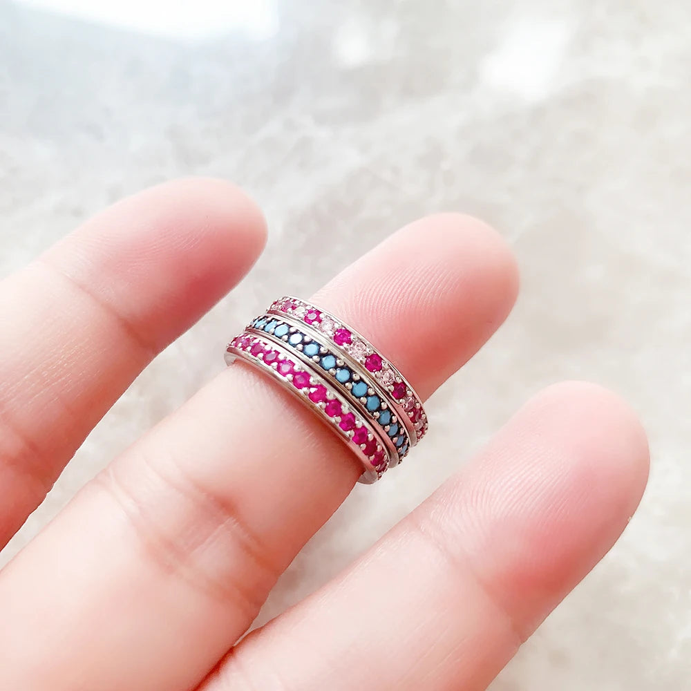 Bague Élégance Pierres Colorées Europe Romantique Bijoux Fins Pour Femmes Tout Neuf Véritable Argent Sterling 925 Cadeau