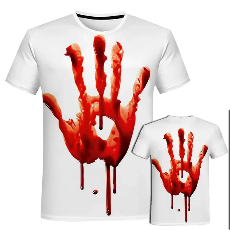 Camiseta con estampado 3D de terror y sangre divertida para hombre, ropa informal de moda, cuello redondo, manga corta, ropa de calle, camiseta de gran tamaño