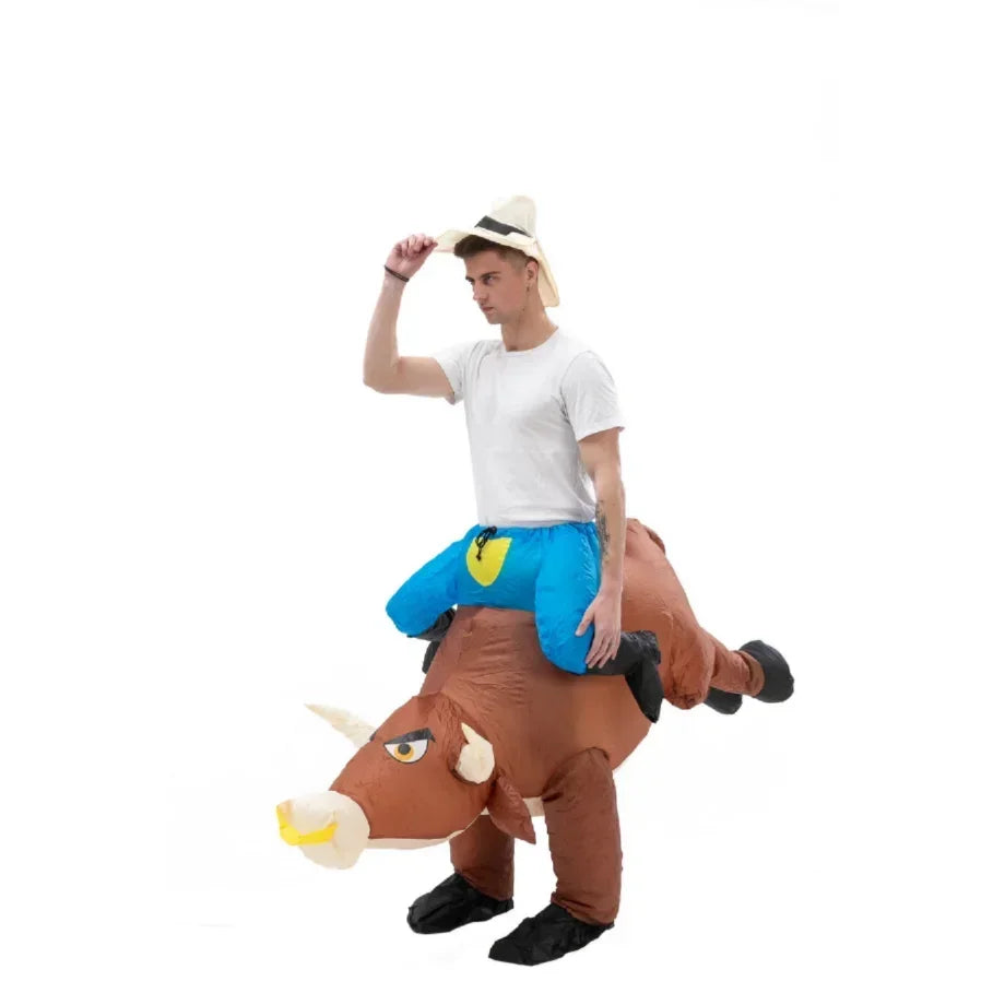 Disfraz inflable de montar a caballo y toro, divertido traje de vaquero y matador español para fiesta de Halloween y cosplay