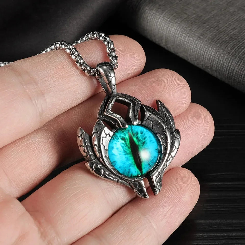 Gothic Vintage Demon Eye Pendant Necklaces For Men Women Stainless Steel Hip Hop Male Biker Jewelry Halloween Gifts Dropshipping