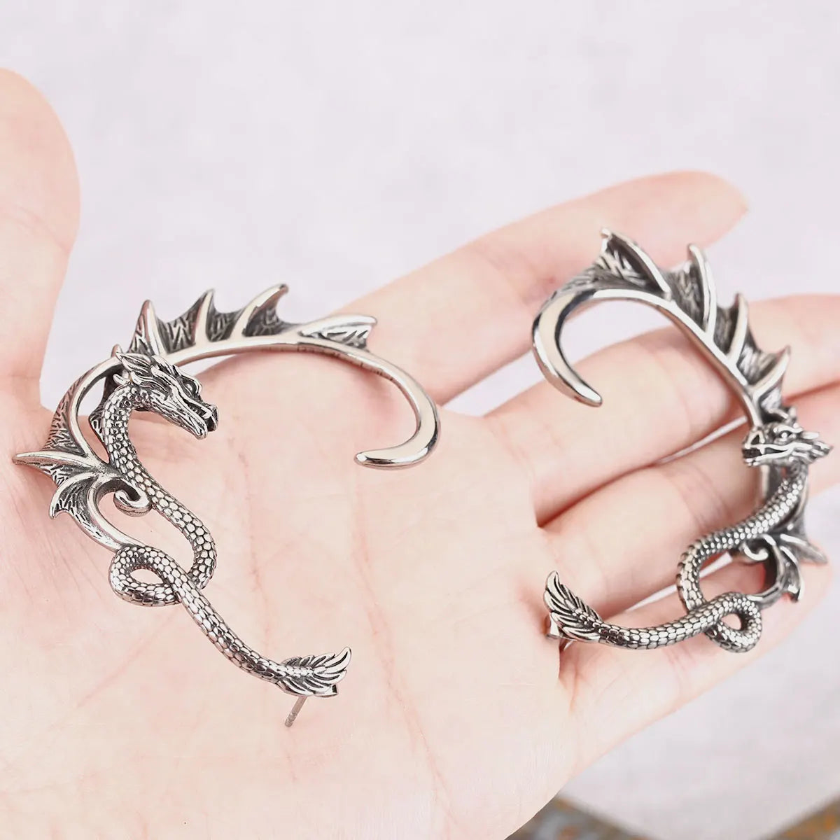 Fashion Stainless Steel Personalized Dragon Wings Hanging Earrings Without Earholes Unisex Never Fade Teen Jewelry Gift